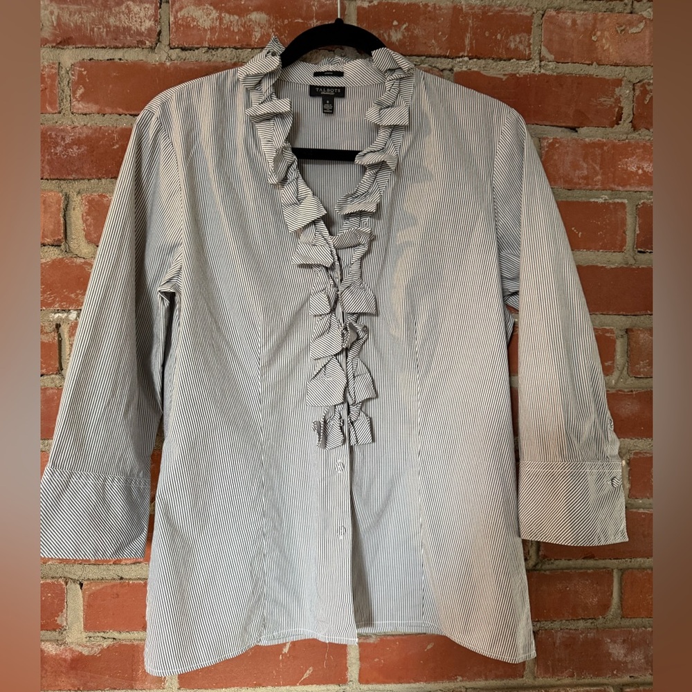 Talbots Black and White Pinstripe Stretch Button-Up Shirt